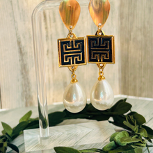 Load image into Gallery viewer, Meander & Pearl Drop Earrings