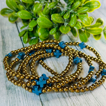 Load image into Gallery viewer, Triple Cross Gold Hematite Bracelet