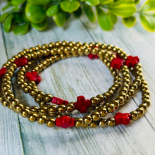 Load image into Gallery viewer, Triple Cross Gold Hematite Bracelet