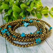 Load image into Gallery viewer, Triple Cross Gold Hematite Bracelet