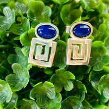 Load image into Gallery viewer, Sterling Silver Lapis Meander Earrings &amp; Necklace

