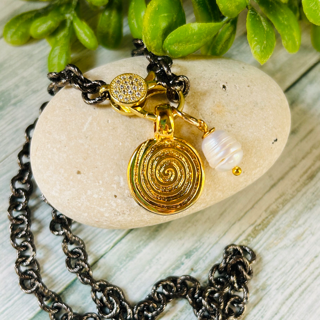 Grecian Gold Spiral and Pearl Necklace