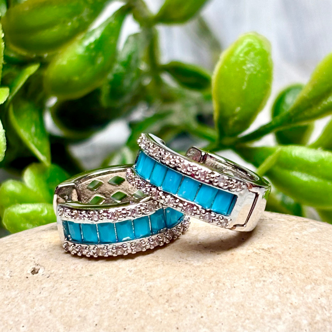 Silver and Turquoise Huggie Earrings