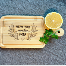 Load image into Gallery viewer, Engraved Greek Themed Wooden Cheese Board Set
