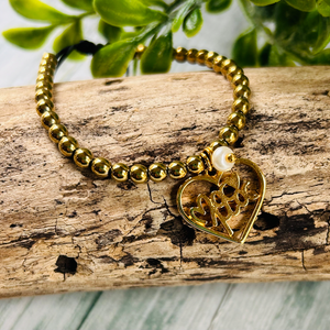 Mama Gold Bead and Heart Bracelet