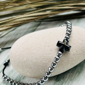 Hematite Cross Bracelet