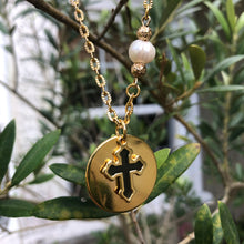 Load image into Gallery viewer, Round Pendant with Cross Necklace
