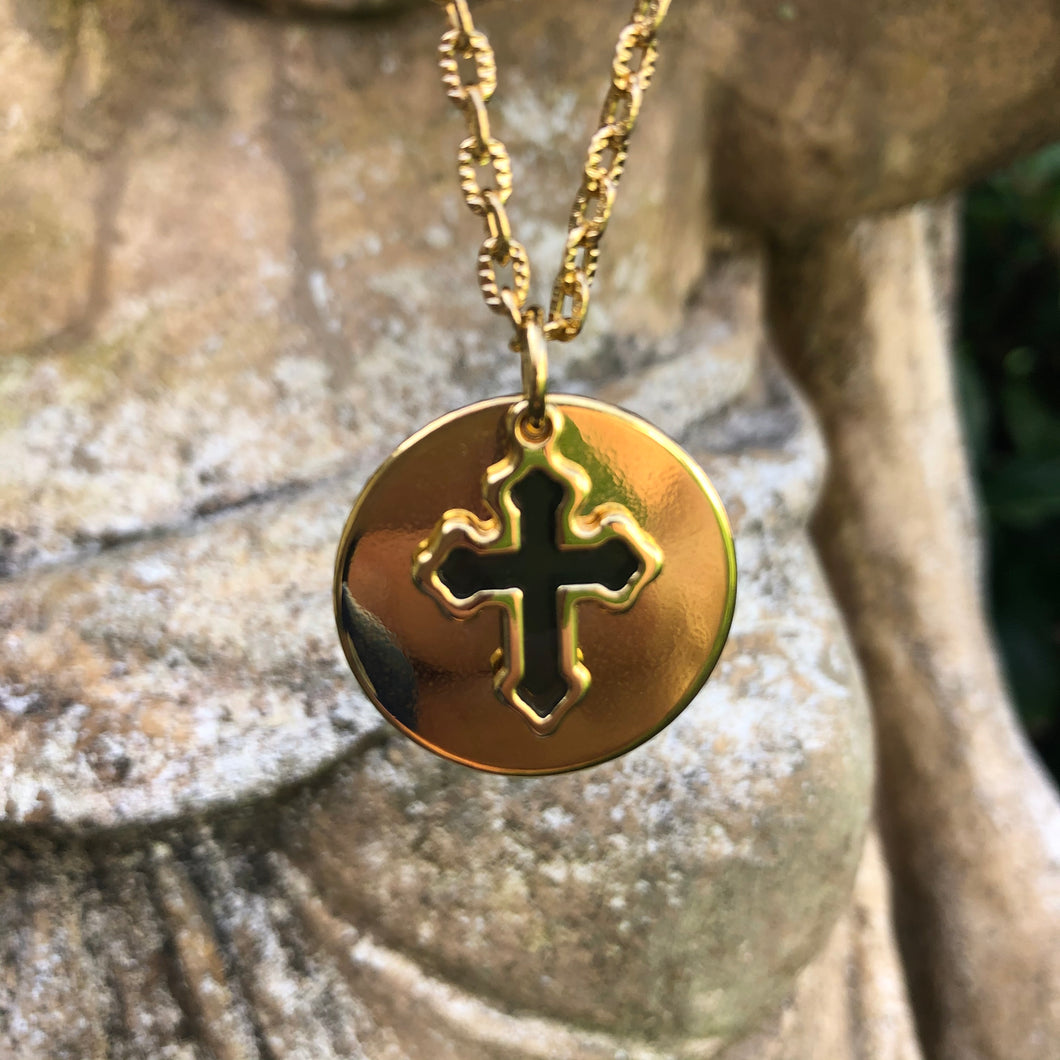 Round Pendant with Cross Necklace