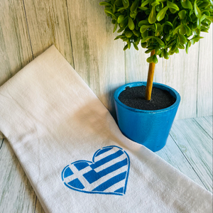 Greek Flag Heart Tea Towel